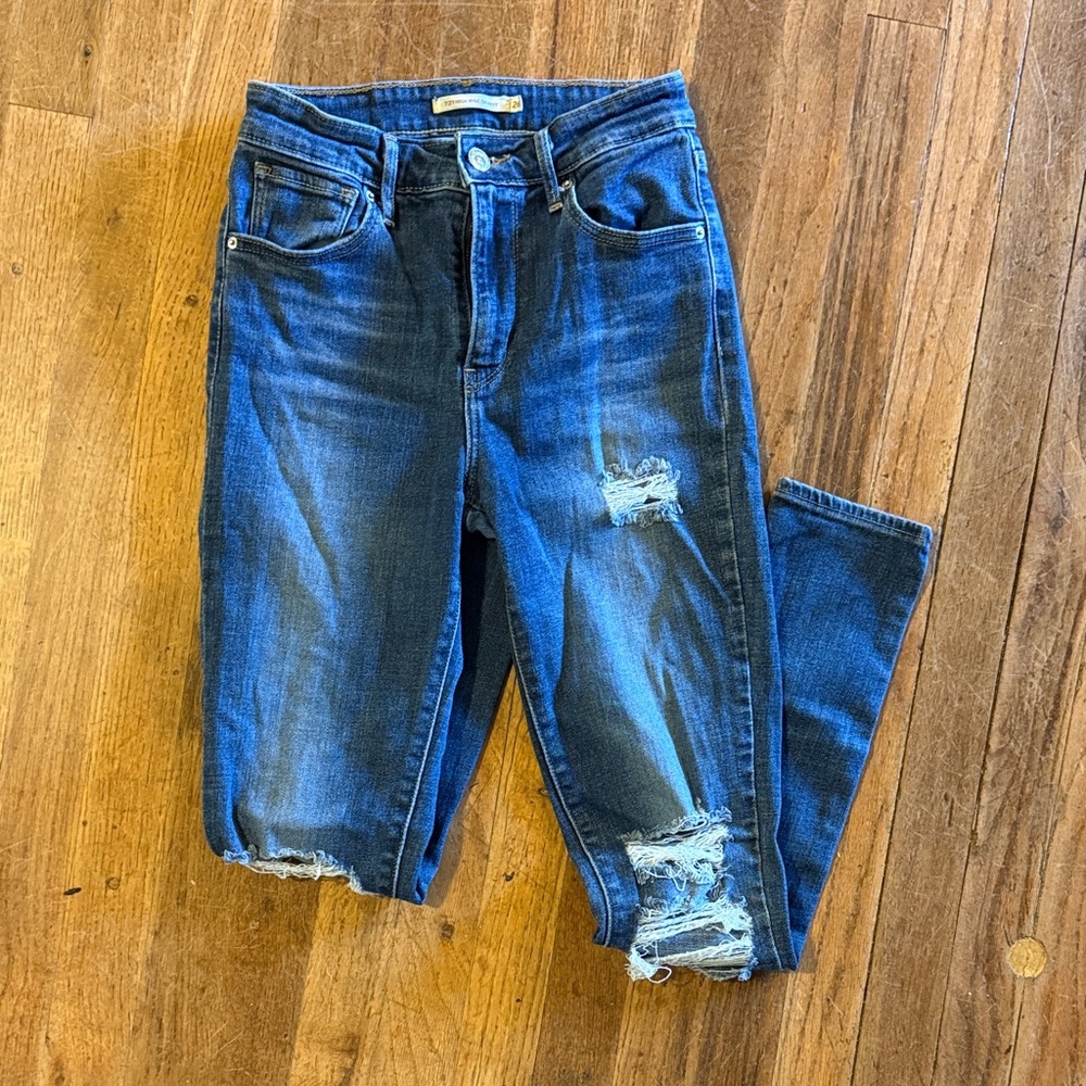 Signature by Levi Strauss Blue Distressed Boyfriend Jeans